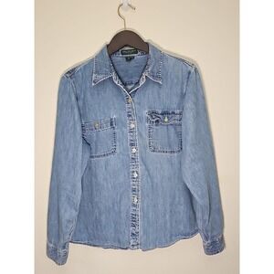 Lauren Jeans‎ Co Ralph Lauren Long Sleeve Denim Shirt Pockets Button Down SZ P/L